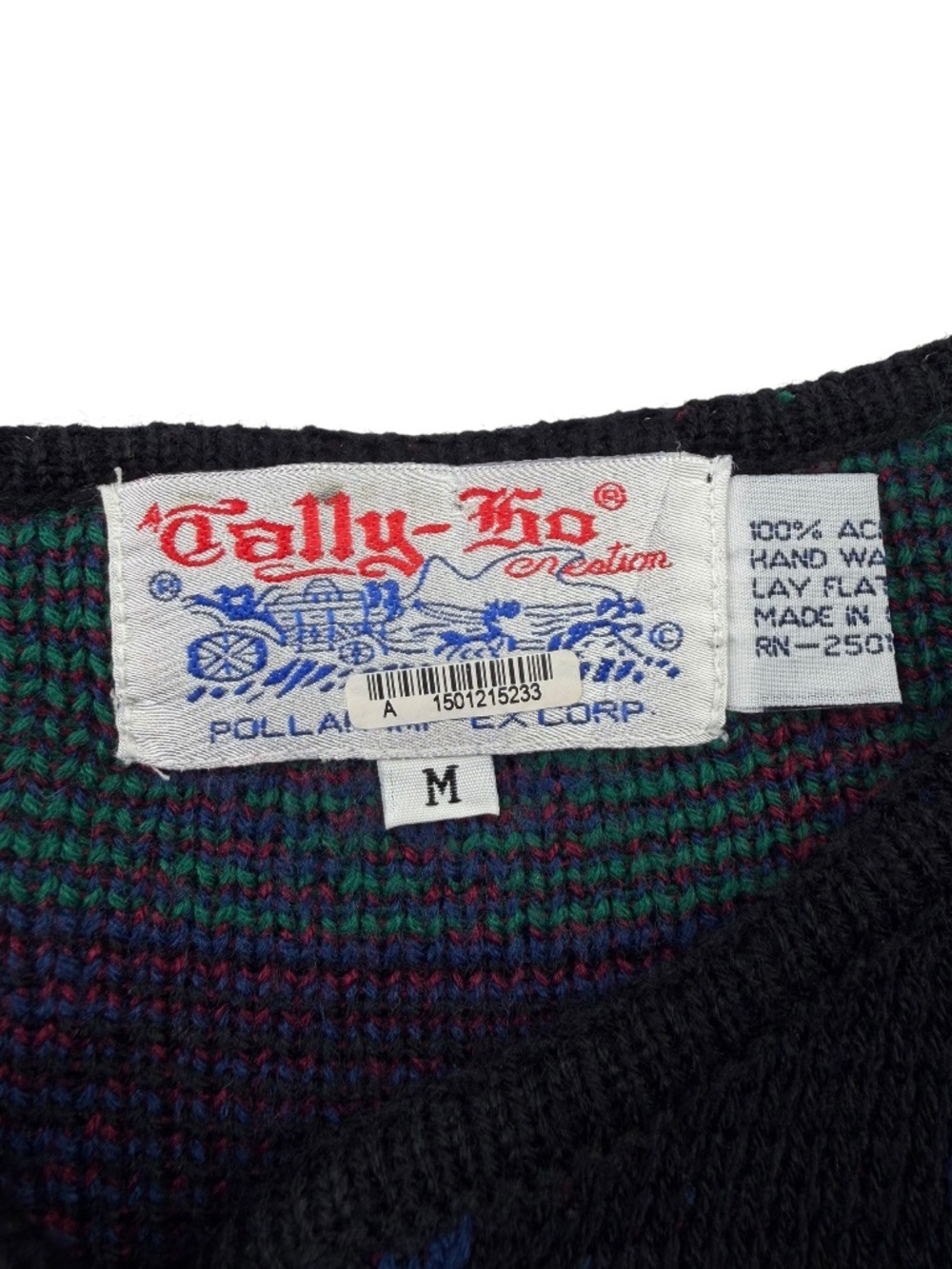 Vintage 80s tally ho plaid button front preppy cardigan sweater 2XL - Picture 6 of 10